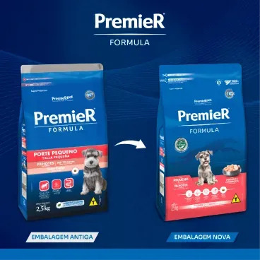 Nova embalagem Racao Premier Formula Caes Filhotes Racas Pequenas Frango